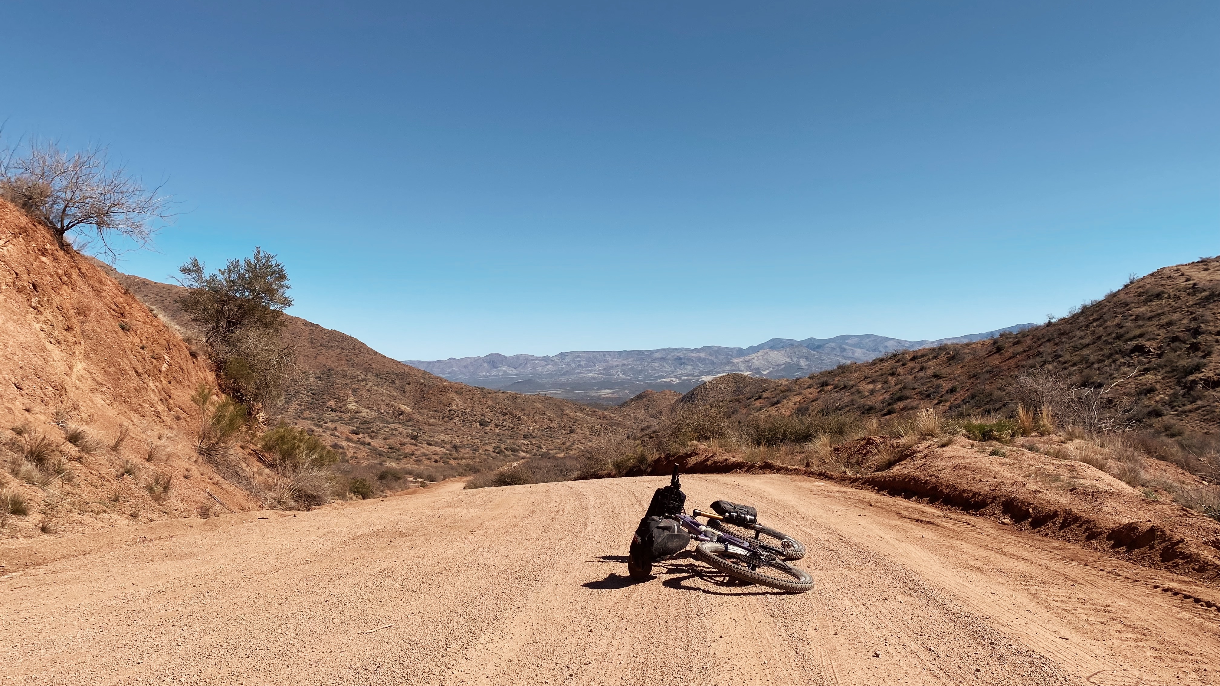Bikepacking bike on a sand road