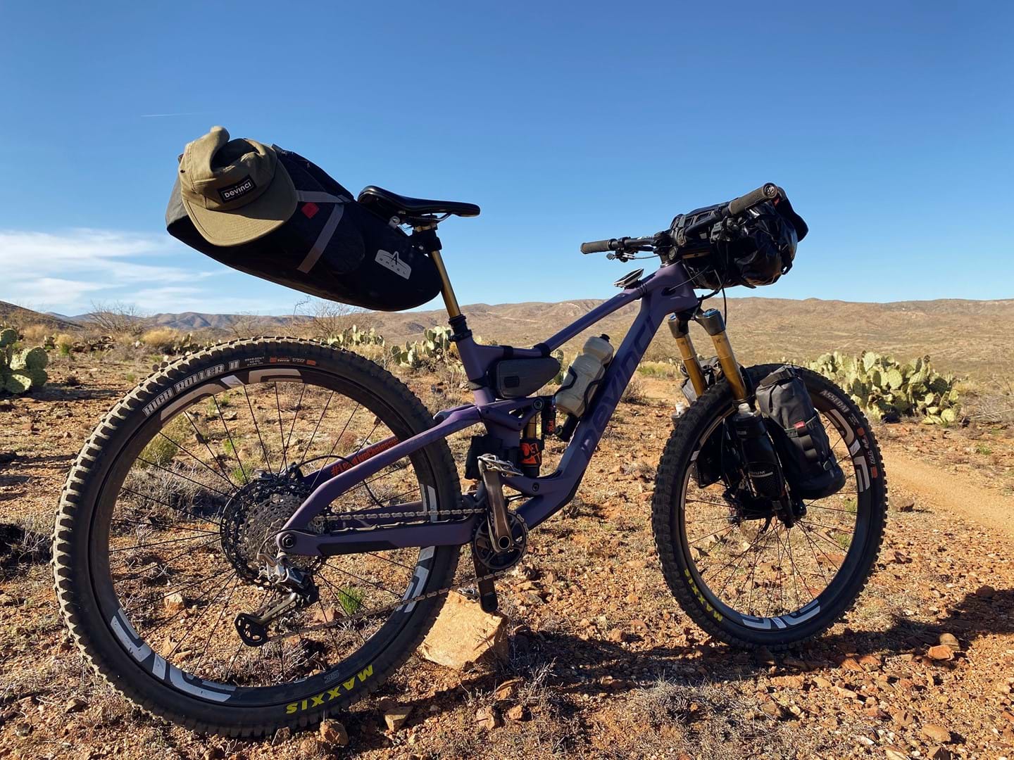 Mountain bike bikepacking setup on a Devinci Troy