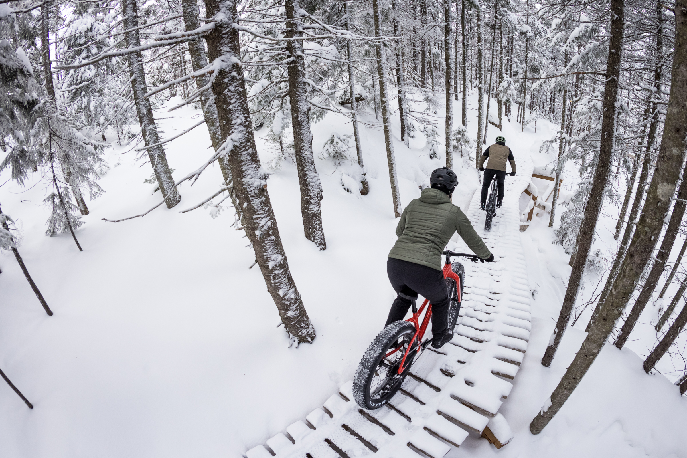 Devinci Minus Fat Tire Bike Riding on Bridge