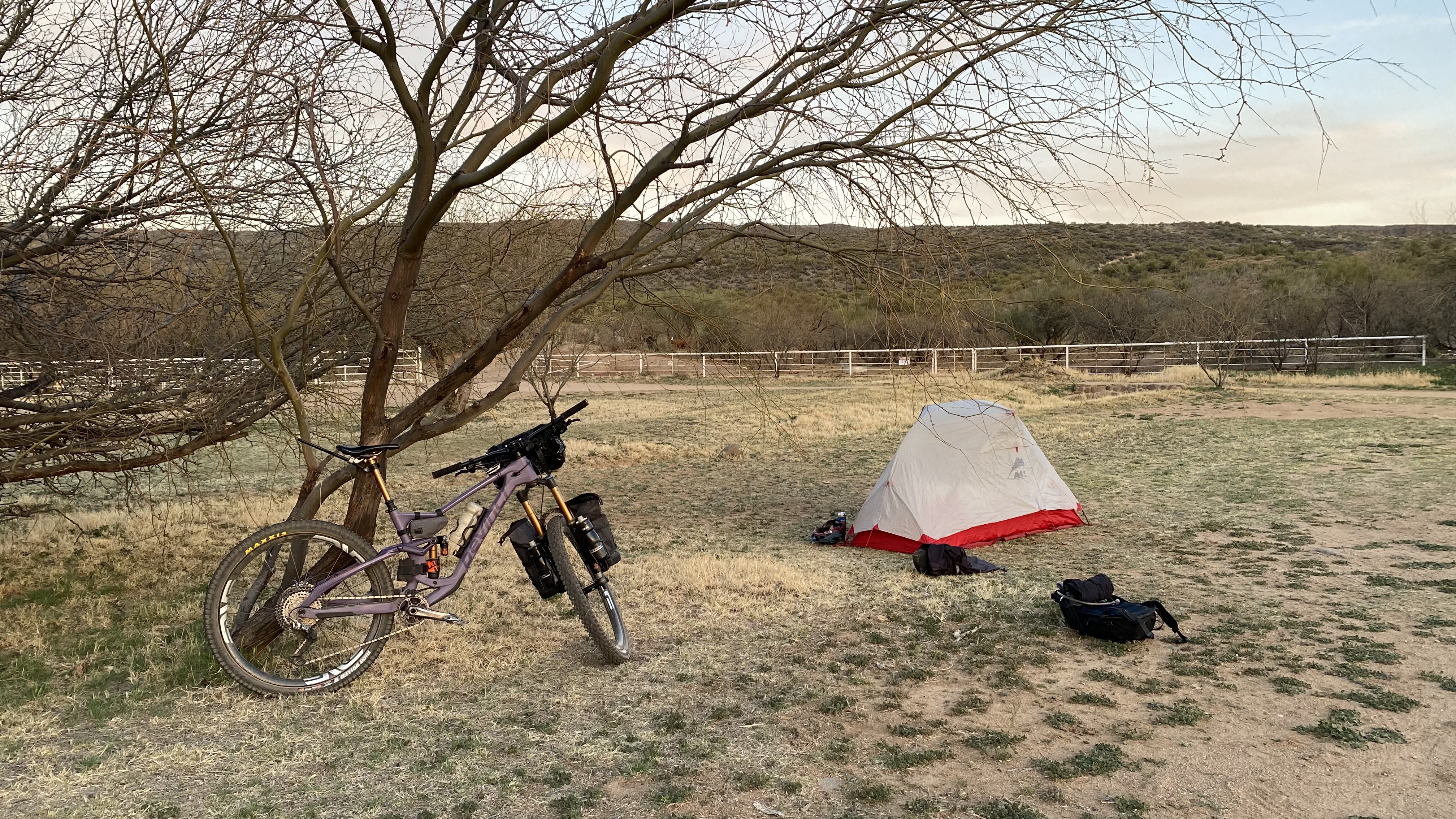 Bikepacking camp setup