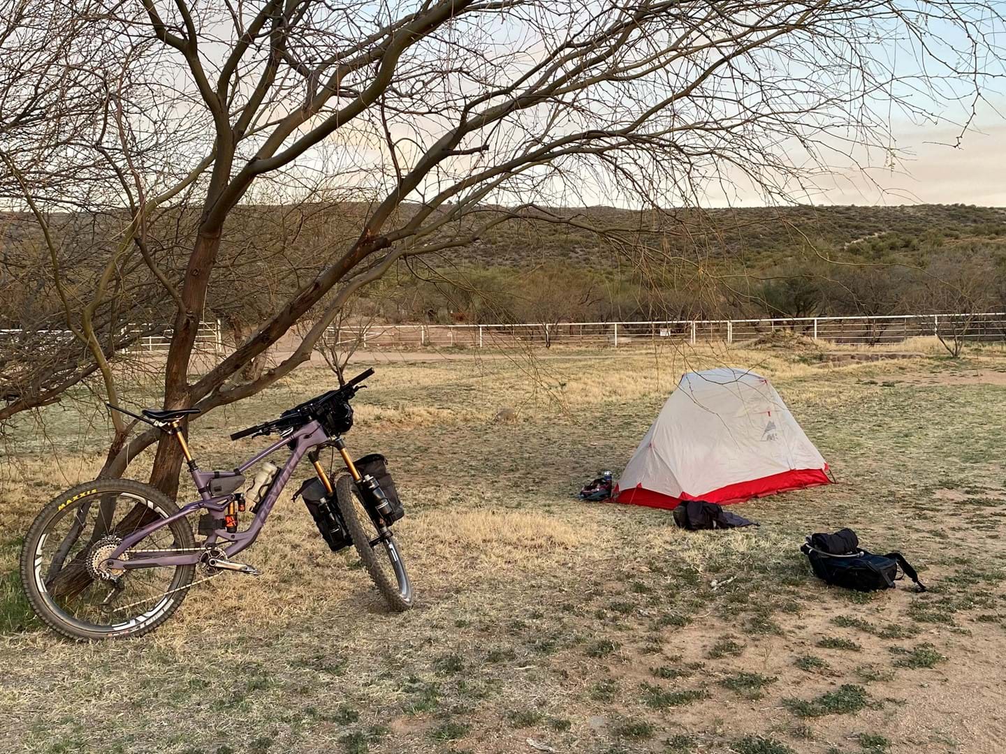 Bikepacking camp setup